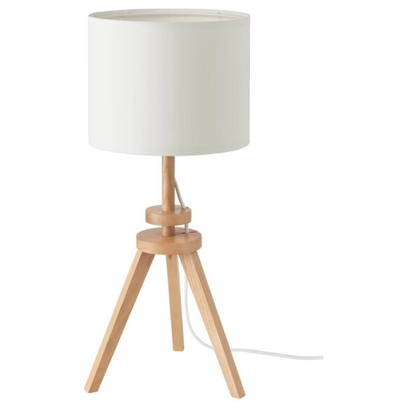 Brand New Beautiful Real Solid Wood Table Lamp, IKEA White Canvas Lamp Decor - Picture 2 of 10